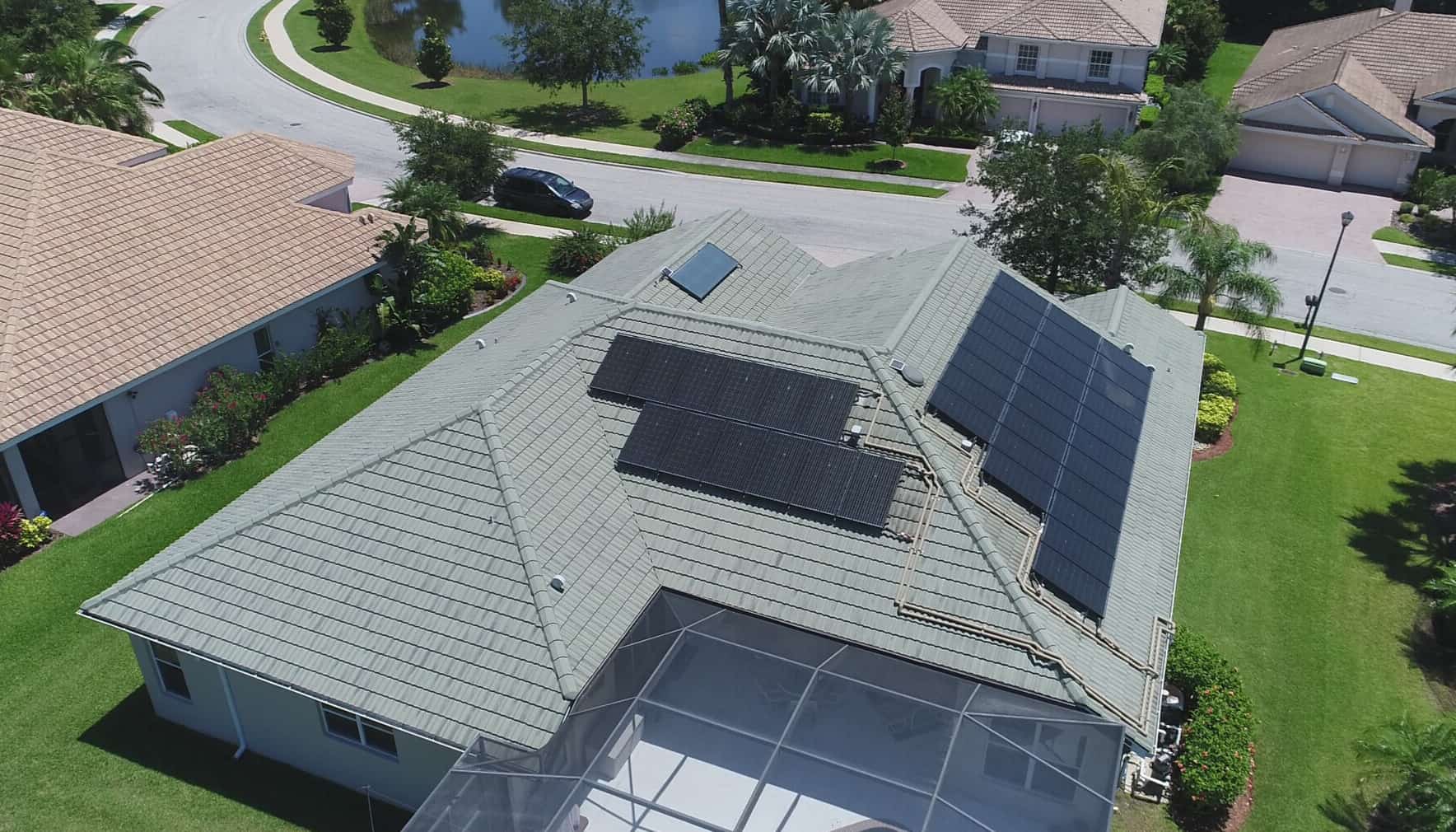 Using solar panels to heat your pool helps you get the most use out of it, heated to your desired temperature.