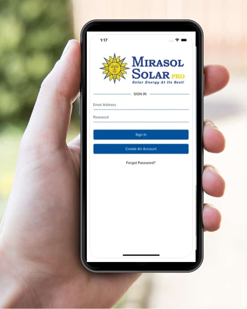 Mirasol Solar Pro app for Trade Partners