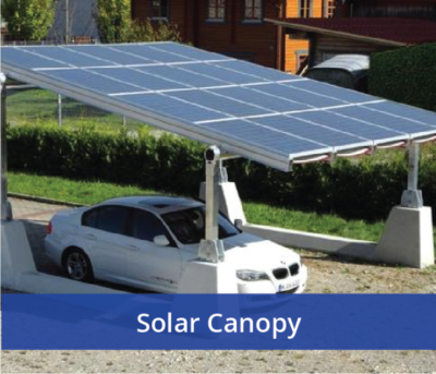 Solar canopies in a parking lot