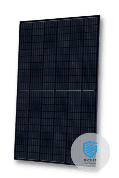 Mirasol Solar Qcells all-black solar panel with high-efficiency cell design and reliability badge for premium residential solar performance
